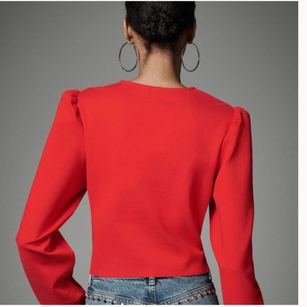 New Dylan Vibrant Red Blouse with Bow Accents - Picture 2 of 8